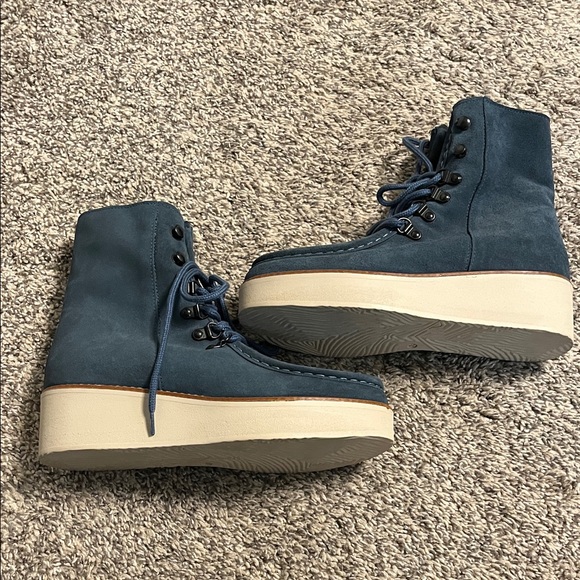 Suede Blue Lace-Up Boots - Picture 4 of 4